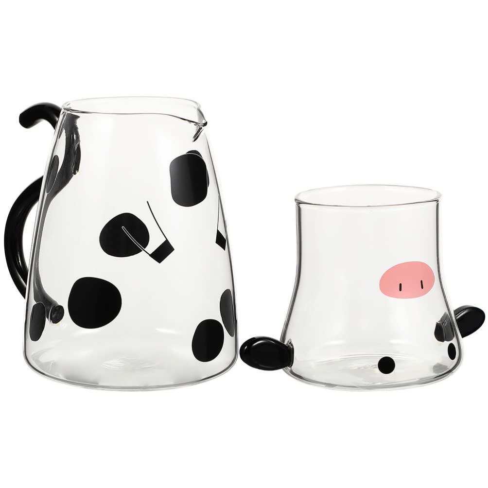 TOPBATHY Kaltwasserkrug mit Tasse für Zuhause, Glas, Saft, Getränke, Krug mit Cartoon-Kuh
