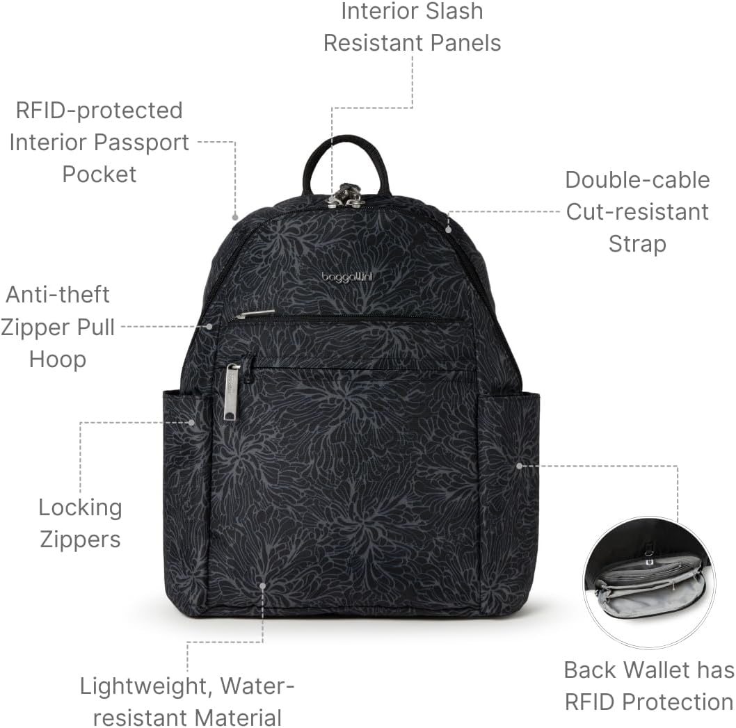 Baggallini Damen Securtex Anti-Diebstahl-Urlaubsrucksack Einheitsgrösse Midnight Blossom, Einheitsgr