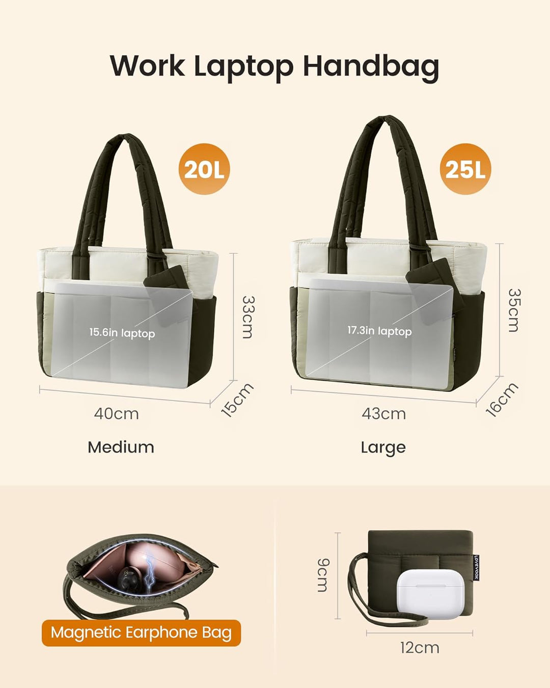 LOVEVOOK Shopper Tasche Handtasche Damen Gross, Leicht Arbeitstasche 15,6 Zoll Puffer Tote Bag, Dail