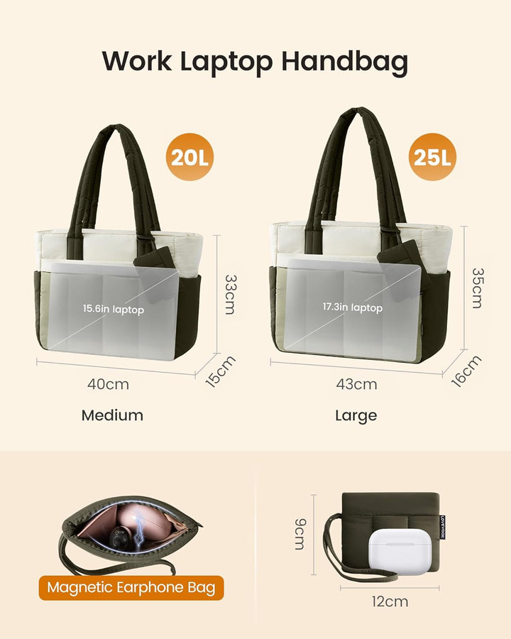 LOVEVOOK Shopper Tasche Handtasche Damen Gross, Leicht Arbeitstasche 15,6 Zoll Puffer Tote Bag, Dail