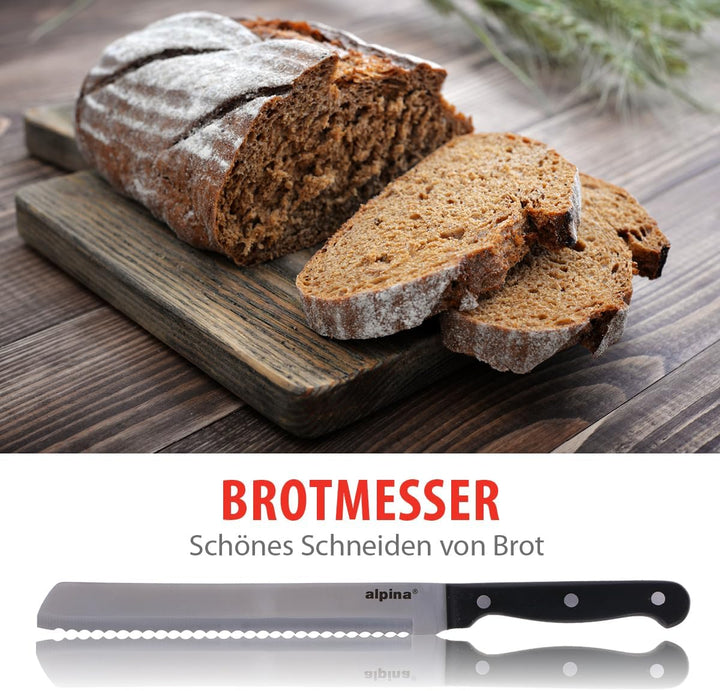 alpina Messerblock aus Holz - Bestückt für Küchen - Kochmesser - Messer Set, Holz