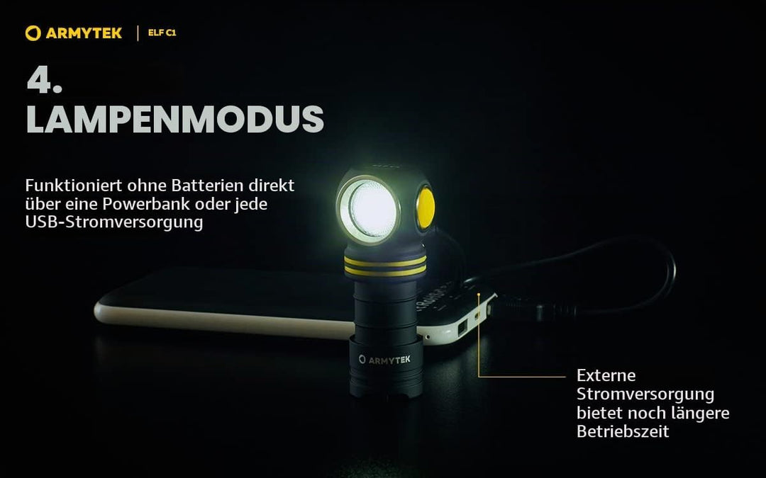 Armytek NEU, Stirnlampe Elf C1 v2 Kaltweiss 1000 Lumen LED-Lampe Micro USB Aufladbarer, Qualitativ H