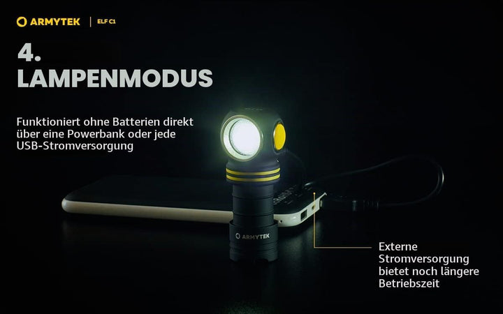 Armytek NEU, Stirnlampe Elf C1 v2 Kaltweiss 1000 Lumen LED-Lampe Micro USB Aufladbarer, Qualitativ H