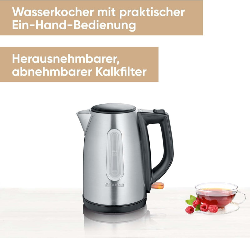 SEVERIN WK 3469 Wasserkocher (ca. 220W, 1 L) edelstahl/schwarz Edelstahl-gebürstet/Schwarz