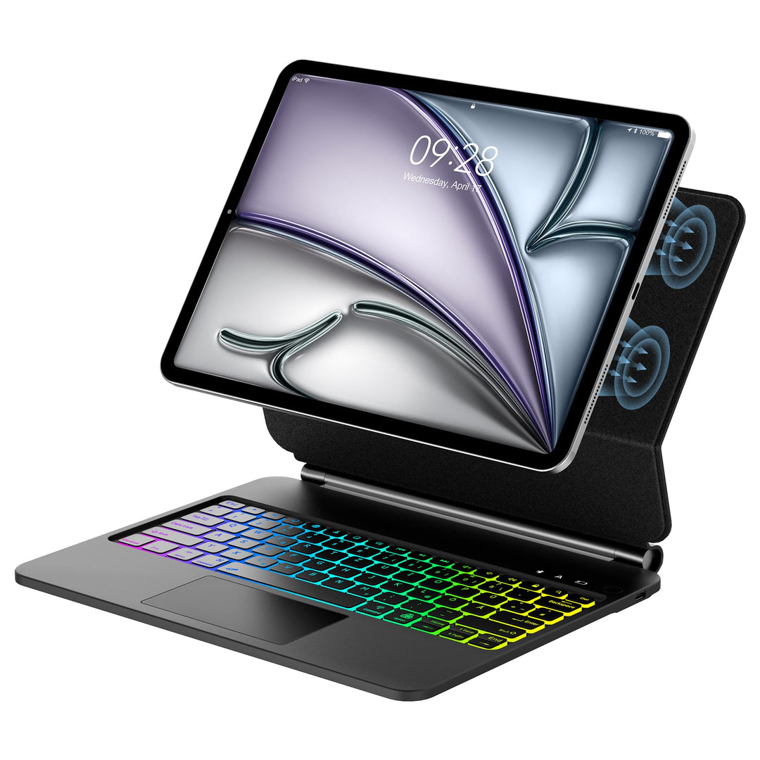 JADEMALL Magic Keyboard für iPad Air 13 M3 2025 & M2 2024-7-Farben Beleuchtung, Trackpad, Magnetisch
