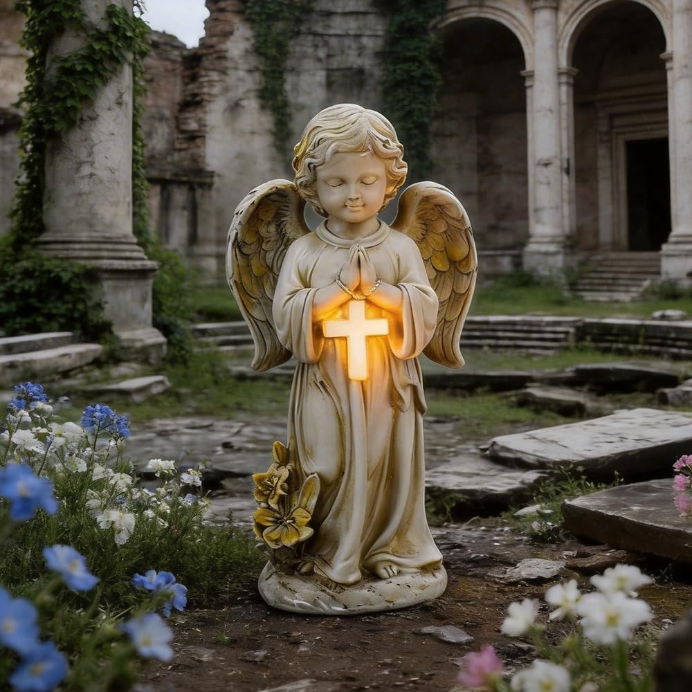 Solar Engel Gartenstatuen, LED Fairy Engel Figur, Engel für Grab Wetterfest, LED-Schutzengel-Figur m