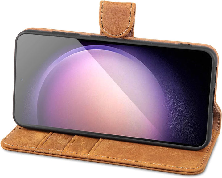 LENSUN Echtleder Hülle für Samsung Galaxy S23, Handyhülle [Echtes Leder] [Kartenfach] [RFID Schutz]