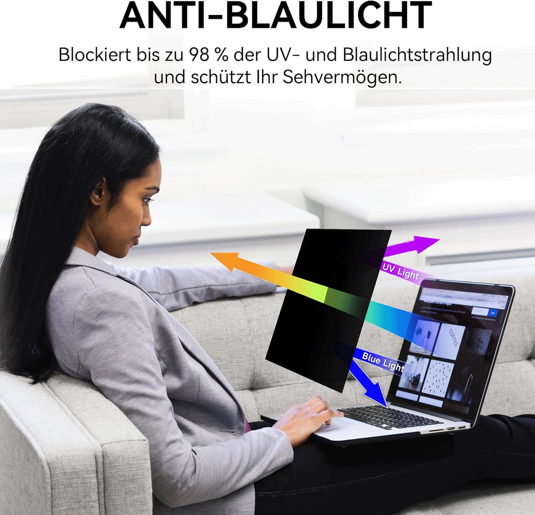 Blickschutzfilter für Laptop 15.6 Zoll 16:9 Sichtschutz, Blickschutzfolie Anti Blaulicht Blendschutz