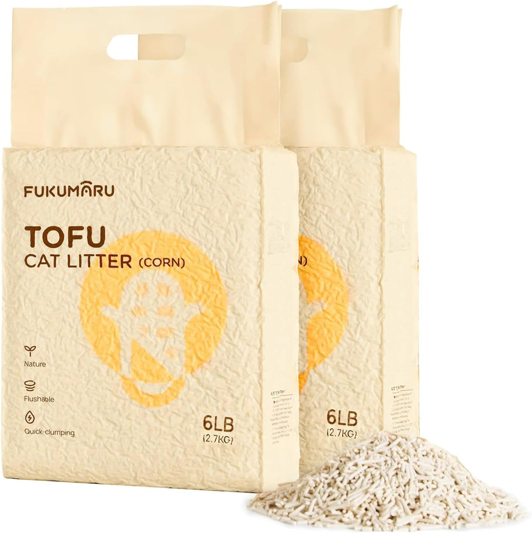 FUKUMARU Tofu Katzenstreu 5.4kg, Klumpstreu für Katzen, Gemischtes Maispellets, Staubfrei und Leicht