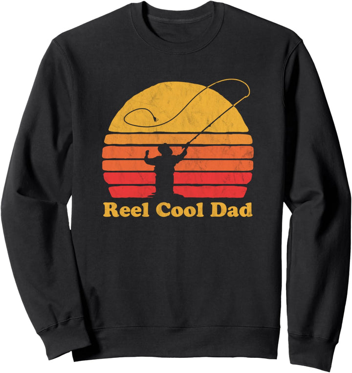 Reel Cool Dad Funny Retro Fly Fishing Distressed Graphic Sweatshirt