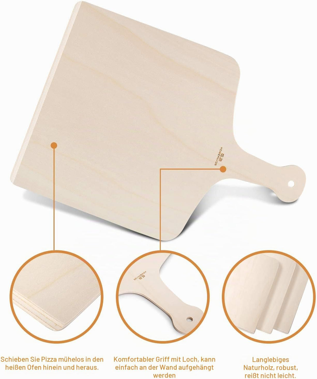 G.a HOMEFAVOR Pizzaschieber Holz, 42 x 30cm Pizzaschaufel Flammkuchenbrett Pizzabrett für Hausgemach