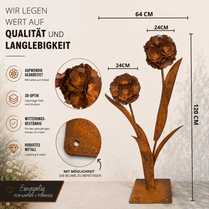 Terma Rost 3D Pusteblume XXL 120cm Höhe Pusteblume Gartendeko rost Gartenfigur gross Metallfigur Gar