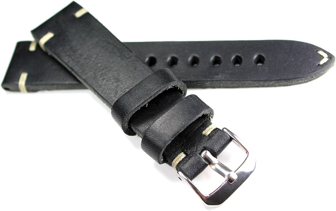 Sulla RIOS 1931 24mm Herren Leder Uhrenarmband Vintage Aviator schwarz