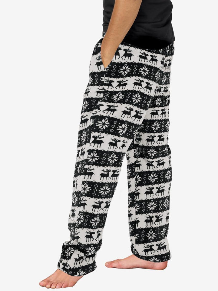Runcati Schlafanzughose Herren Lang Fleece Warm Weihnachts Rentier Hose Freizeithose mit Taschen und