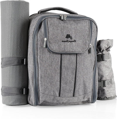 CampFeuer Picknickrucksack für 4 Personen (Grau) | Picknickset 32-teilig | inkl. Flaschenhalter und