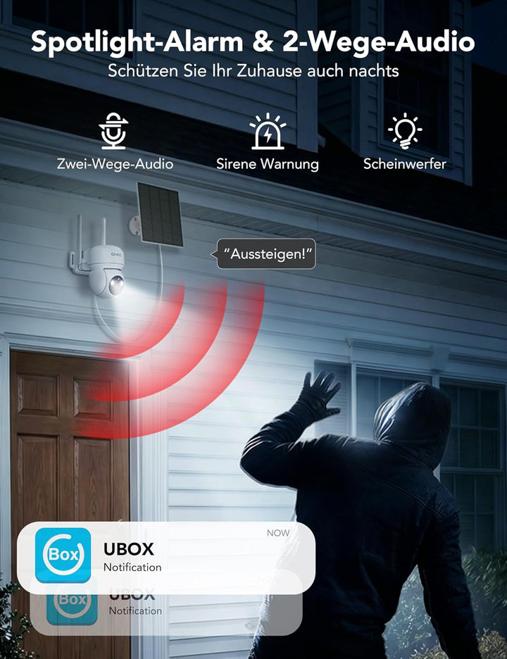 GNCC 4G LTE Überwachungskamera Aussen Solar mit SIM Karte, IP65 | 2K 3MP Farb/Infrarot Nachtsicht, 3