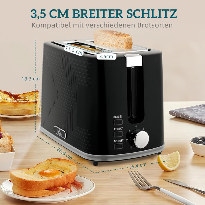 HOMCOM Wasserkocher Toaster Set 1,7L Wasserkocher mit Edelstahl-Innenraum, 2 Scheiben Toaster 2200W