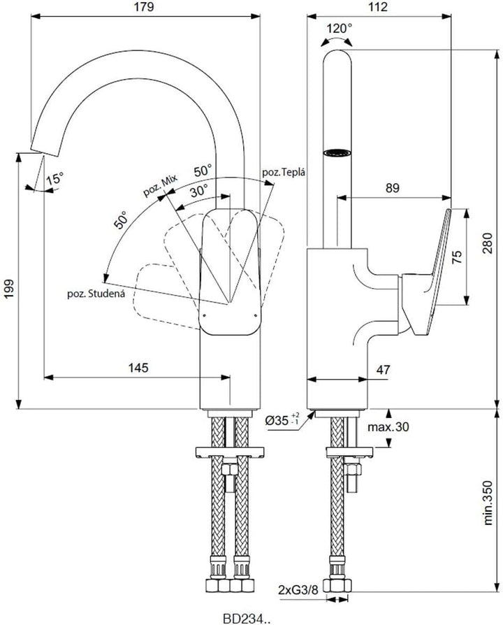 Ideal Standard BD234AA Ceraplan Waschtischarmatur ohne Ablaufgarnitur Auslaufhöhe 199mm ohne Ablaufg