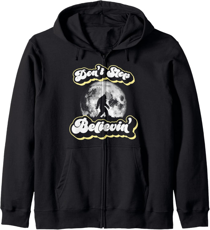 Don't Stop Believin'! Bigfoot Retro Full Moon & Trees Kapuzenjacke