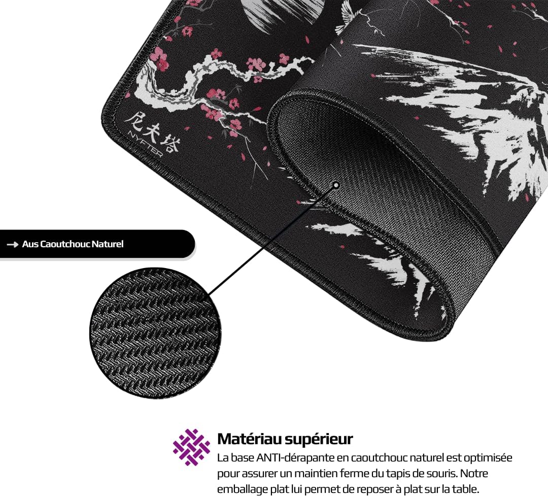 Nyfter - XXL Gaming Mauspad Sakura Weiss 900 x 500mm Premium Fuji Mousepad Size Gross vernähte Kante