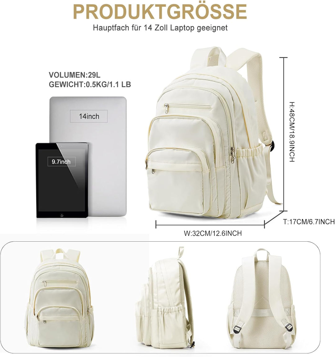 Rucksack Damen Herren, Leichter Schulrucksack Teenager Mädchen Jungen Beige, Beige
