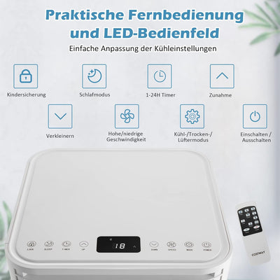 COSTWAY Mobile Klimaanlage für Räume bis zu 60-75 m³(20-25 m²), 9000 BTU, 2,6KW, Kühlen&Ventilieren&