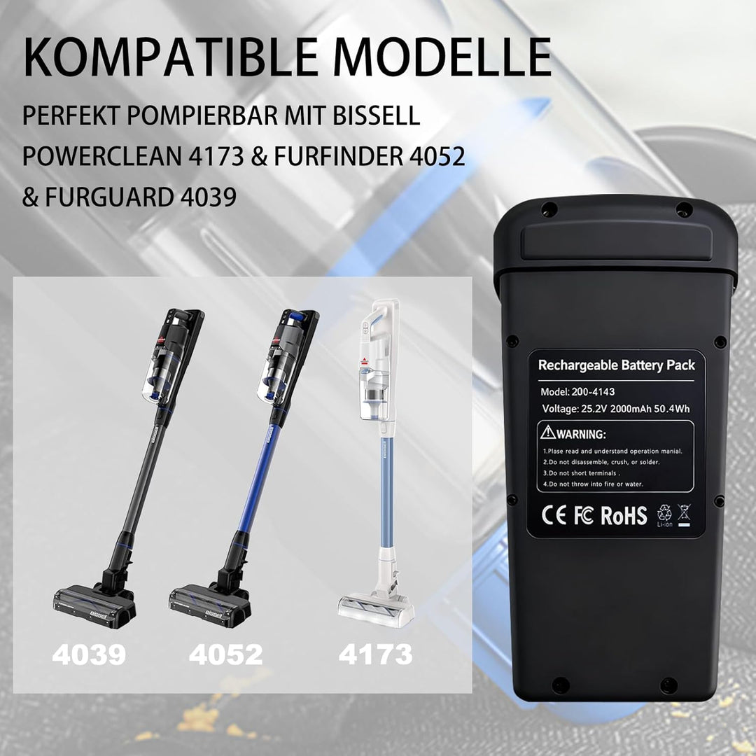 Remate 200W Ersatzakku für Bissell PowerClean FurGuard Standstaubsauger, kompatibel mit 280 W, Model
