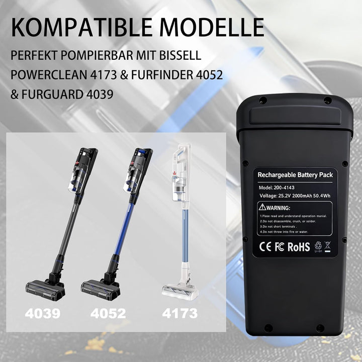 Remate 200W Ersatzakku für Bissell PowerClean FurGuard Standstaubsauger, kompatibel mit 280 W, Model