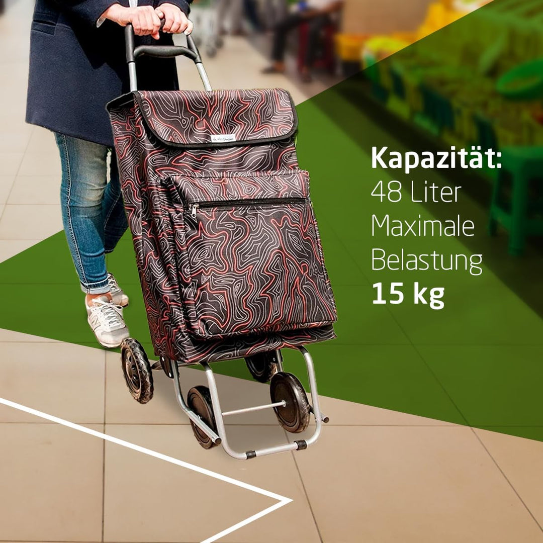 Amig - Einkaufstrolley mit 4 Rädern - Aussentasche für Tiefkühlkost - Maximale Belastung 15 kg -Kapa