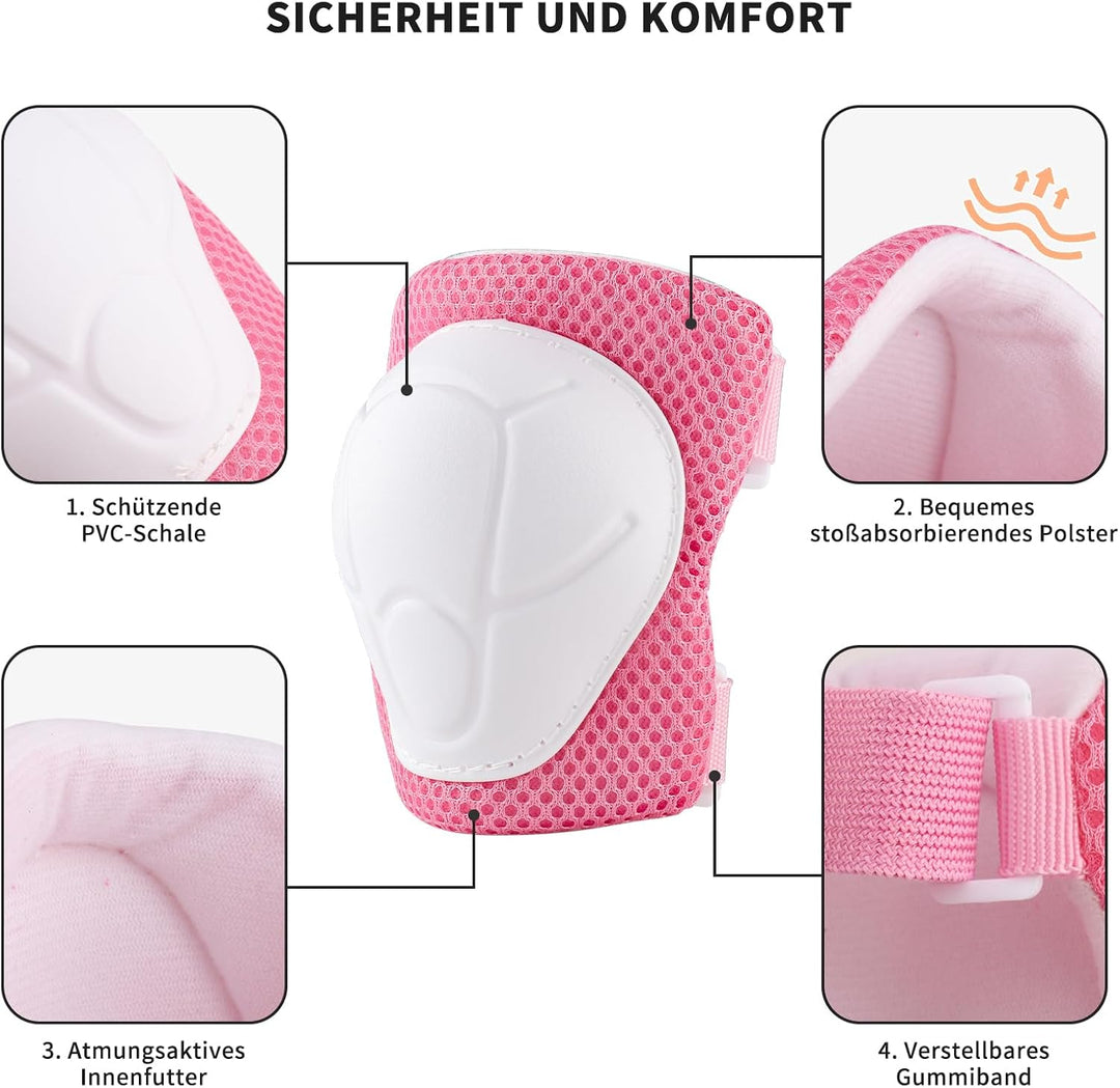 ZWOOS Kinder Knieschoner Set mit Helm, Inliner Schutzausrüstung Kinder 3-10 Jahre, Knieschützer Kind