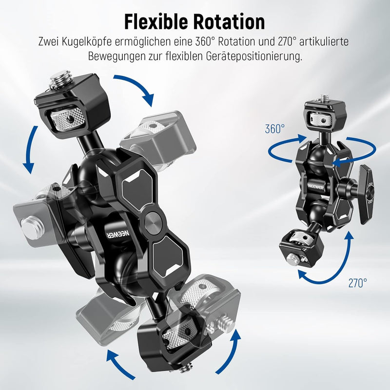 NEEWER Flexibler Magischer Gelenkarm mit Zwei Kugelköpfen, 3/8" Feststellschraube für ARRI und 1/4"