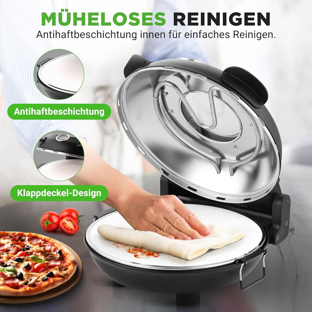 NutriChef Pizzaofen Elektrisch mit 30cm Stein, Pizza Maker bis 426°C, 1200W mit Sichtfenster, Ober-/