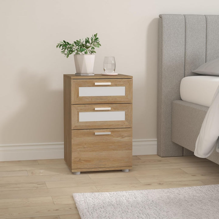 CARO-Möbel Nachttisch für Boxspringbetten MARIKE Nachtschrank Nachtkommode in Wildeiche, mit 3 Schub