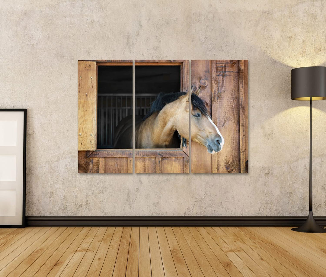 islandburner Bild auf Leinwand Braunes Pferd Schaut Neugierig Aus Fenster Kinderzimmer Bilder Wandbi