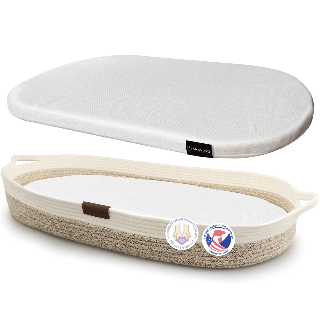 Yunioo deluxe Wickelauflage, Baby Wickelkorb mit Reise-Wickelunterlage, Schaumstoffmatratze und wass