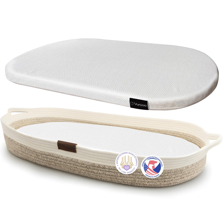 Yunioo deluxe Wickelauflage, Baby Wickelkorb mit Reise-Wickelunterlage, Schaumstoffmatratze und wass