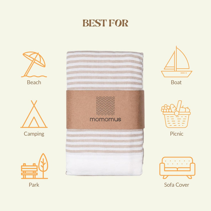 MOMOMUS Fouta XXL oder Picknickdecke XXL für den Strand - Leicht, Kompakt und Boho-Stil - Grosse Str