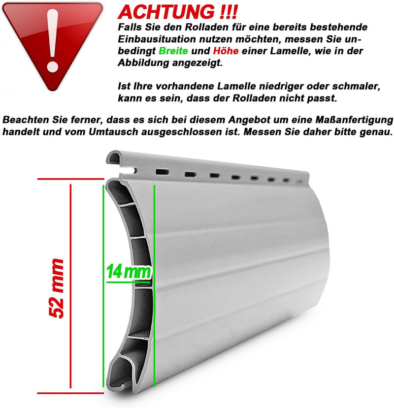 Maxi Rolladenpanzer PVC Massanfertigung Wunschmass 75cm-200cm Breite x 130cm Höhe 139cm Breite x 130