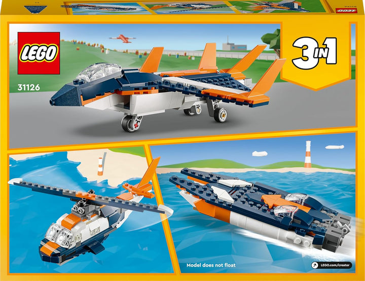 LEGO 31126 Creator 3-in-1 Überschalljet, Flugzeug, Hubschrauber und Boot, 3 Modelle zum Bauen, Spiel