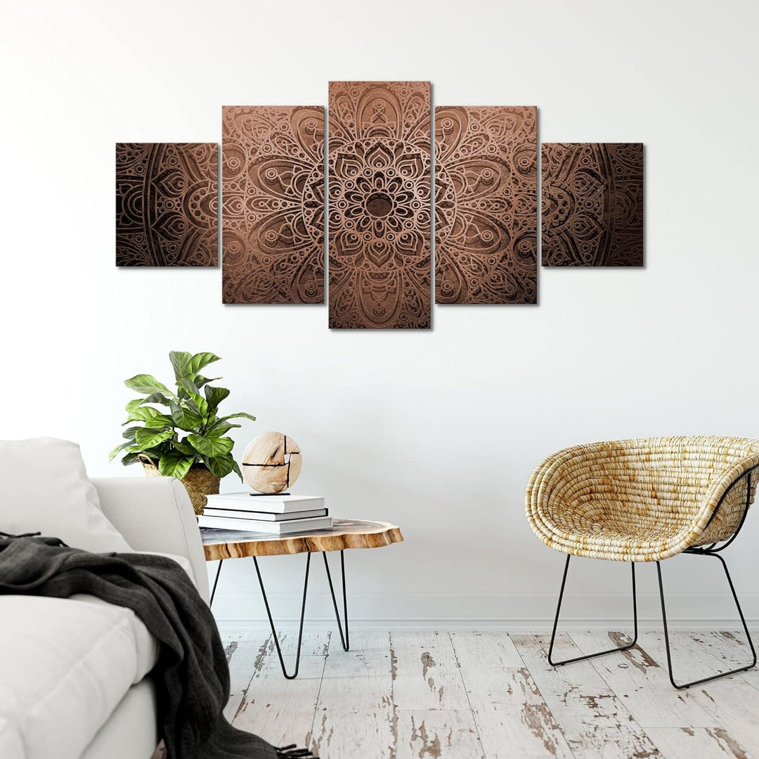 Runa Art - Bilder Mandala 200 x 100 cm 5 Teilig XXL Wanddekoration Design Beige Braun 101251c 200 x