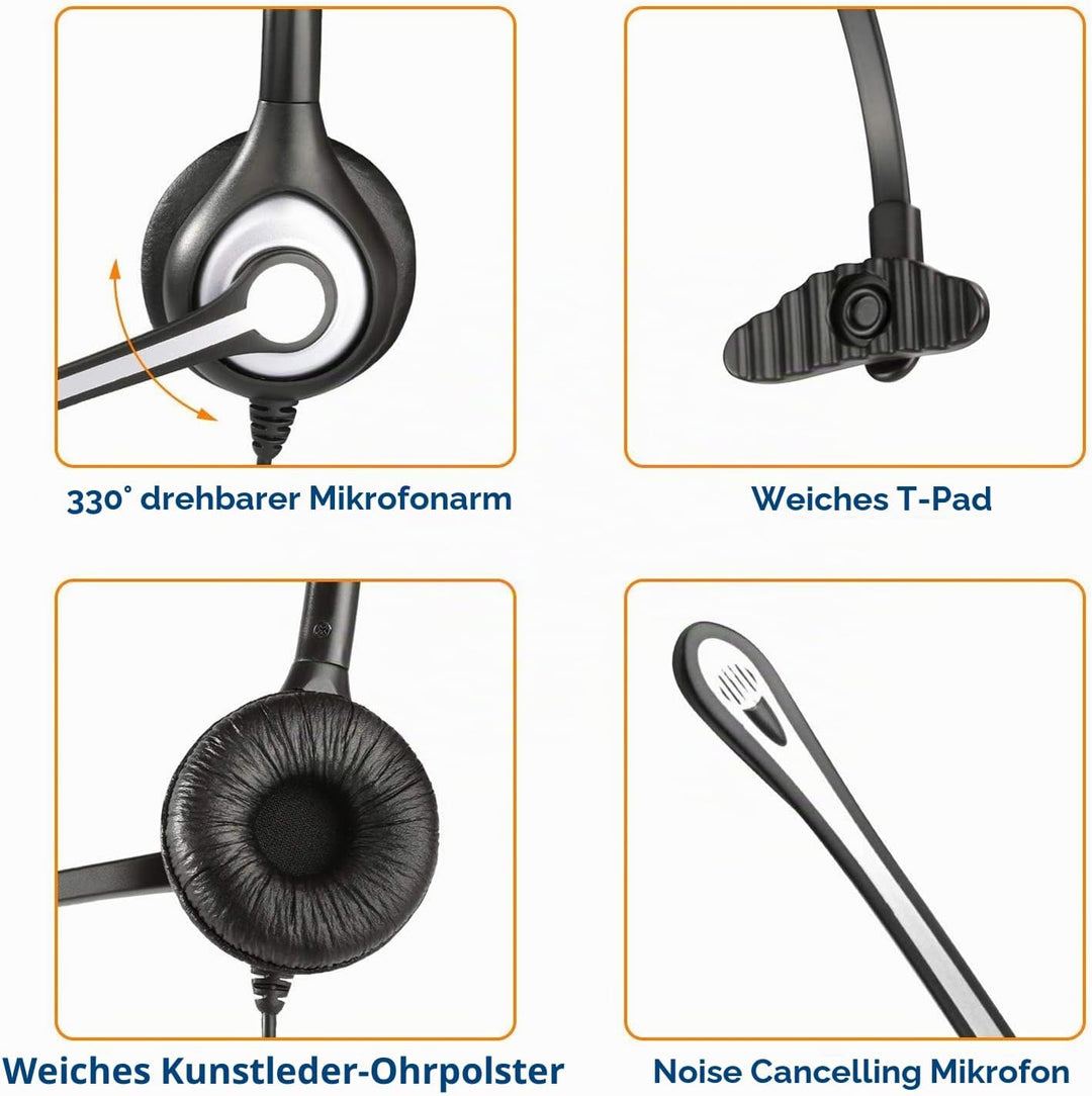 Wantek Headset Handy Mono mit Noise Cancelling Mikrofon, Smartphone Kopfhörer für iPhone Samsung Hua