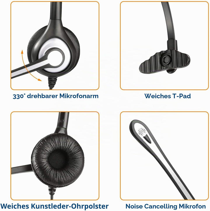 Wantek Headset Handy Mono mit Noise Cancelling Mikrofon, Smartphone Kopfhörer für iPhone Samsung Hua