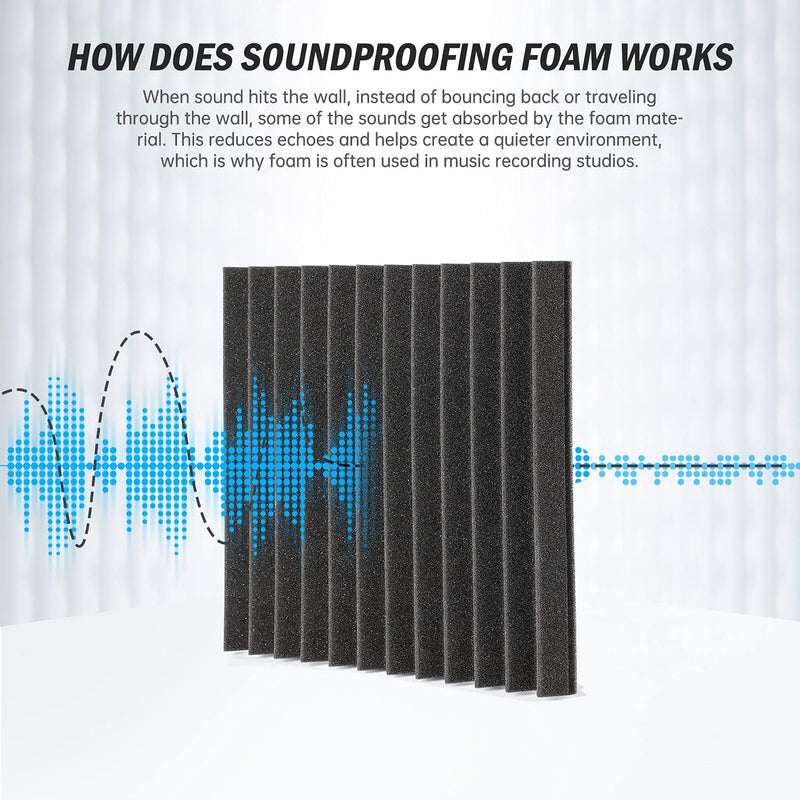 Kuchoow Schallabsorber Akustikschaumstoff, 24 Stück Schwarz Acoustic Foam für Podcasts, Aufnahmestud