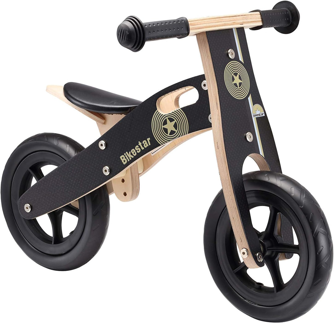 BIKESTAR Lauflern Rad für Jungen und Mädchen ab 2-3 Jahre | 10 Zoll Kinder Laufrad Holz | Schwarz |