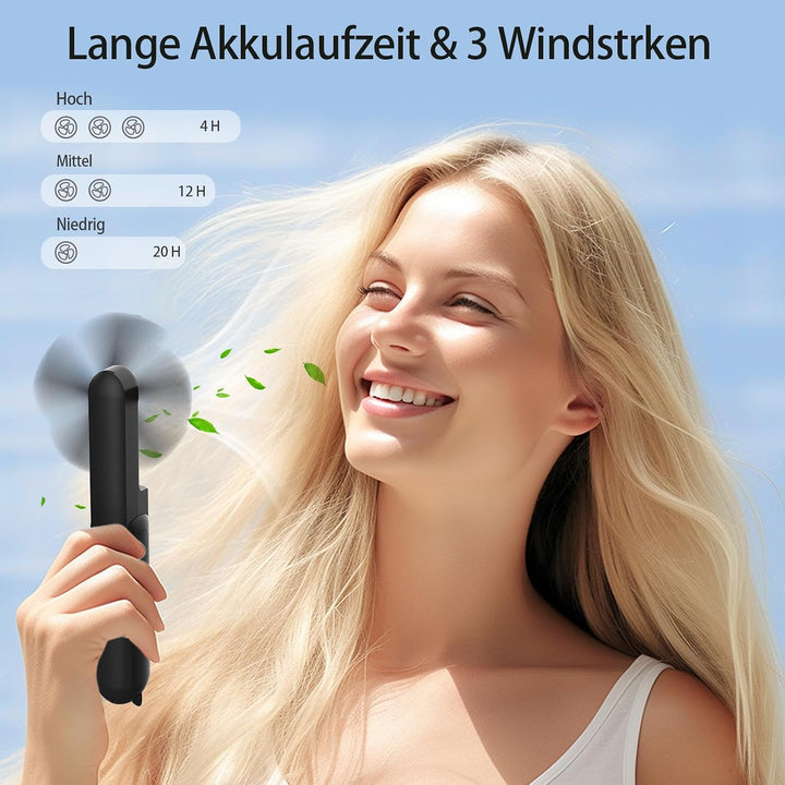 Handventilator to Go, 125g Ultraleichter Taschenventilator Mini, 20H Max Akku mit Powerbank, USB Auf