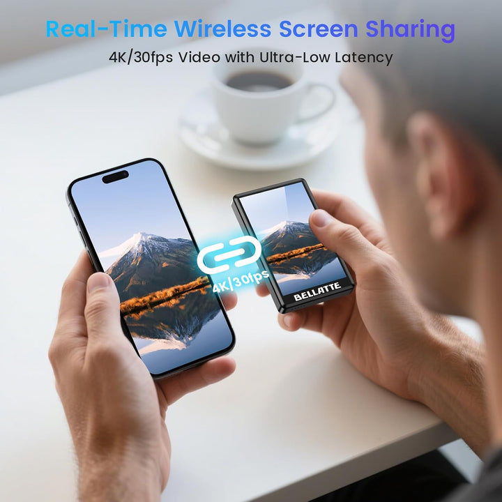 Vlog Selfie Monitor Bildschirm für iPhone & Android, 4K 30fps Aufnahme, Wireless Screen Mirroring, E