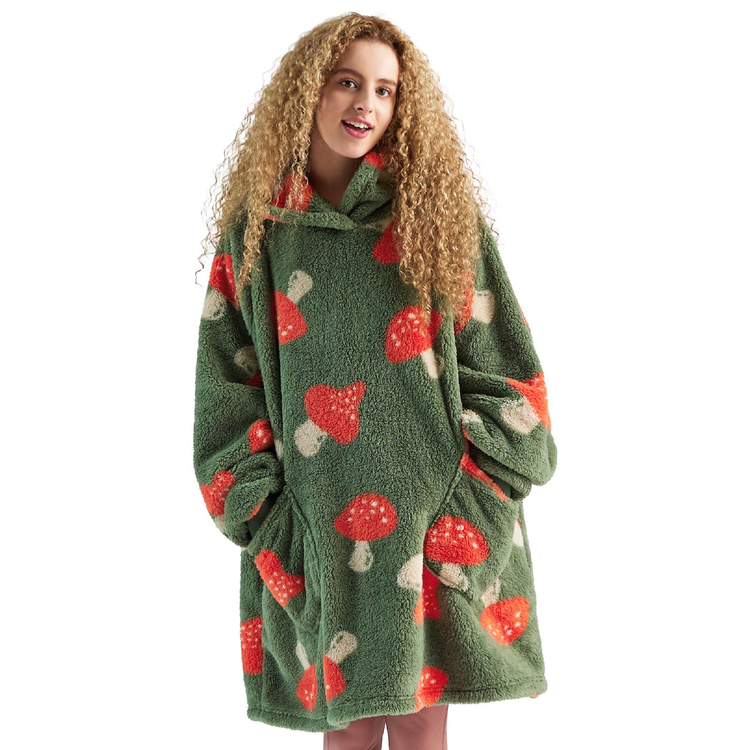 BEDSURE Hoodie Decke Damen mit Ärmeln Deckenpullover Kuschelpullover Damen Pilz Druck Standard, Gesc