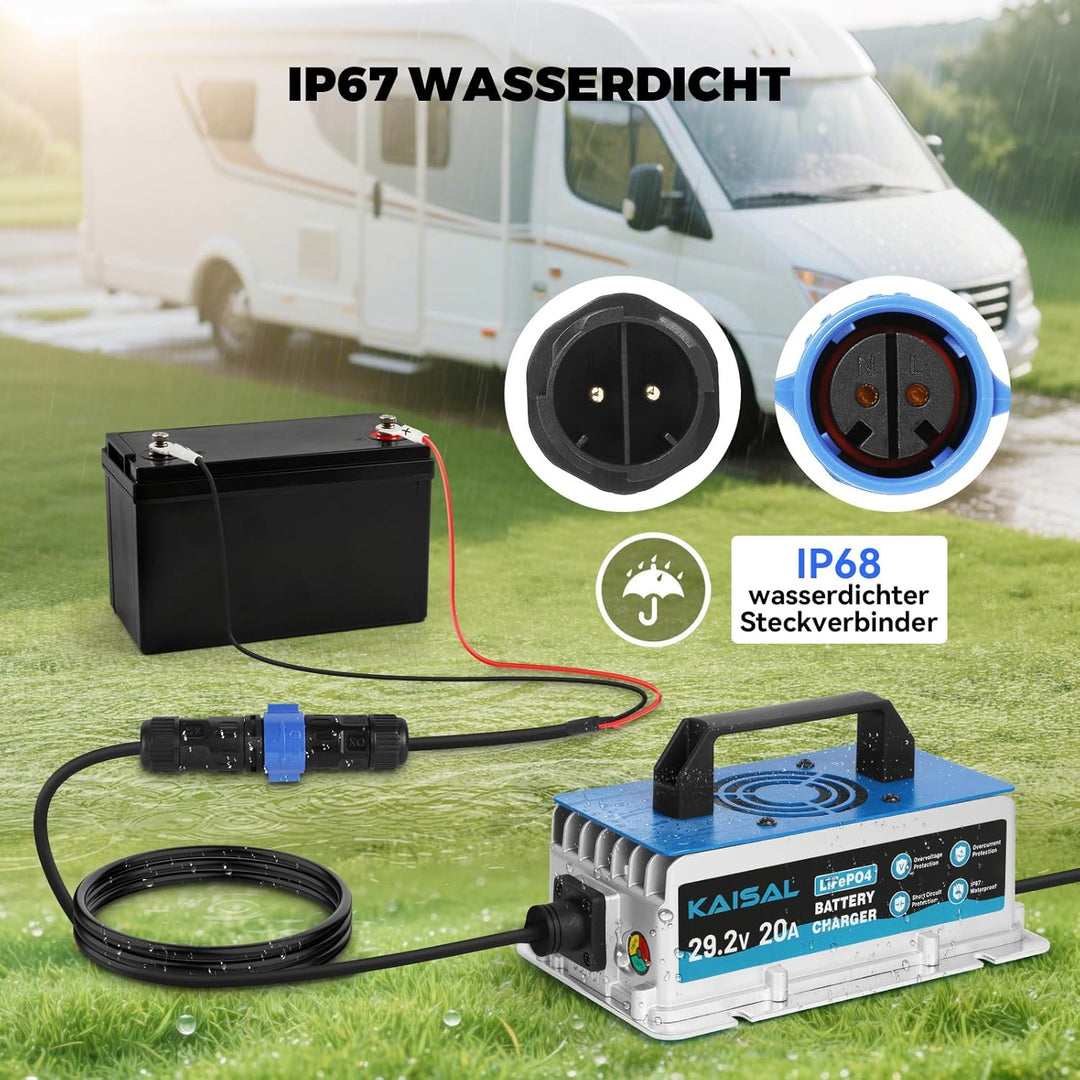 KAISAL 29.2V 20A LiFePO4 Ladegerät, LiFePO4 Batterieladegerät für 24V/25.6V Lithiumbatterie, 0V Akti