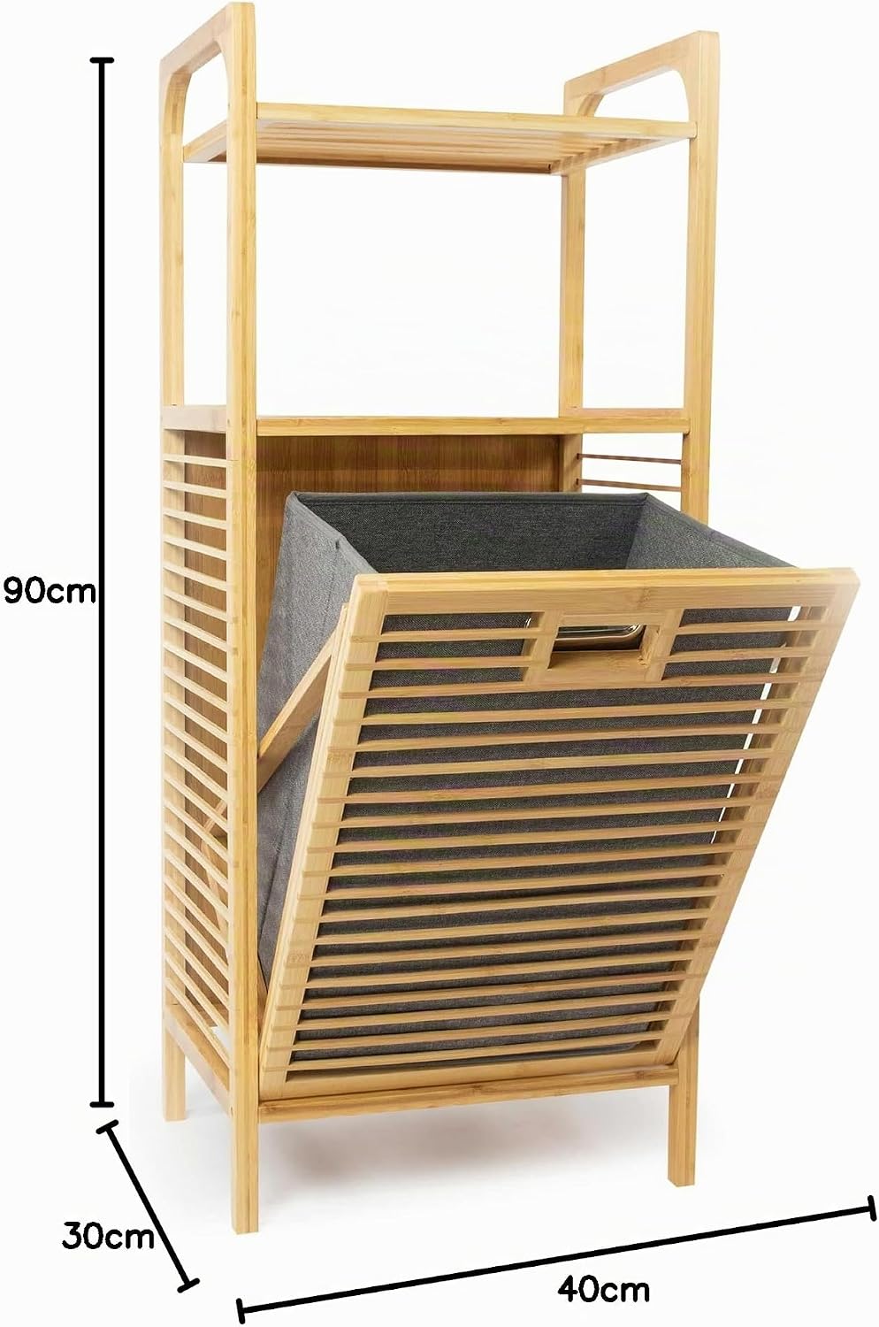 osoltus Edge Wäschesortierer - Bambus Bad-Regal mit ausklappbarem Wäschekorb - Wäsche-Schrank - Bad-