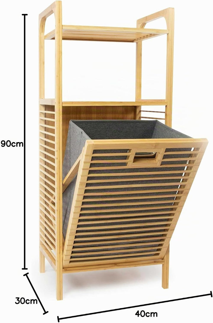 osoltus Edge Wäschesortierer - Bambus Bad-Regal mit ausklappbarem Wäschekorb - Wäsche-Schrank - Bad-